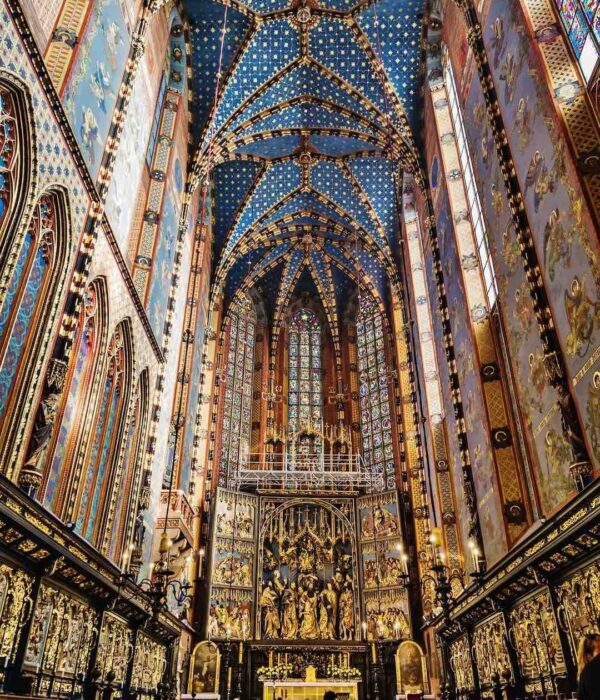 interior of St Mary's cathedral in Krakow poland pilgrimage