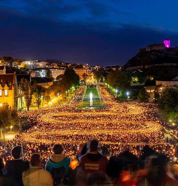 Lourdes aerial candlelight pilgrimage tour