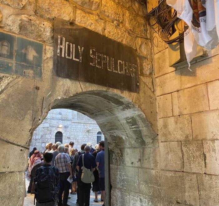 entrance holy sepulchre jerusalem on holy land pilgrimage tour