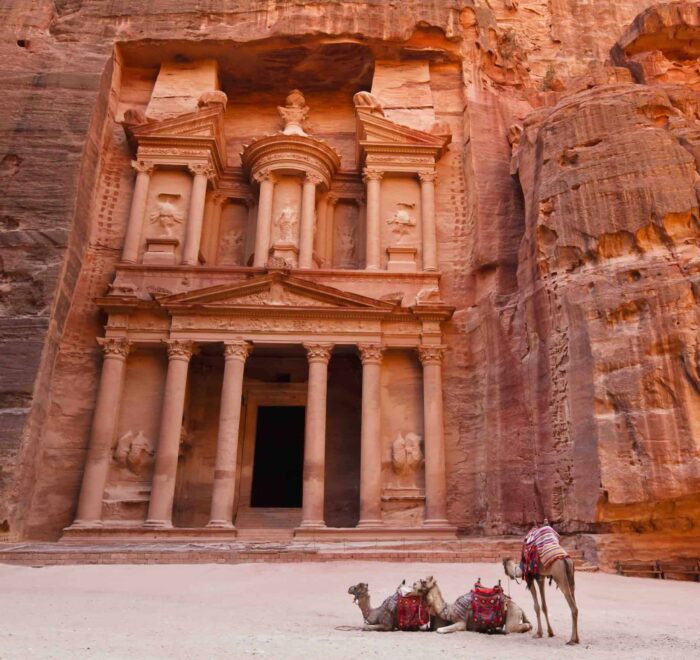 Treasury in Petra Jordan with camels