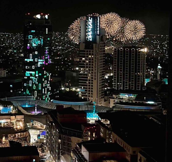 amman jordan at night with fireworks on Holy Land and Jordan pilgrimage tour