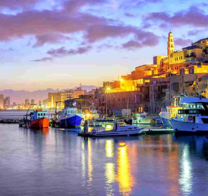 old jaffa port boats night holy land pilgrimage tour