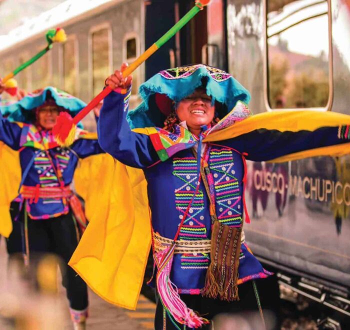dancers at hiram bingham train peru