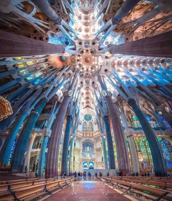 la sagrada familia barcelona spain pilgrimage tour interior fisheye