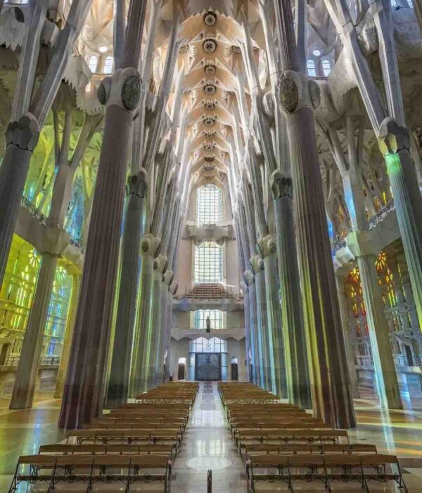 interior of la sagrada familia spain pilgrimage tour