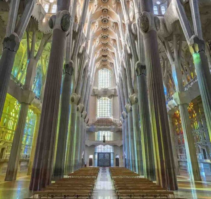 interior of la sagrada familia spain pilgrimage tour