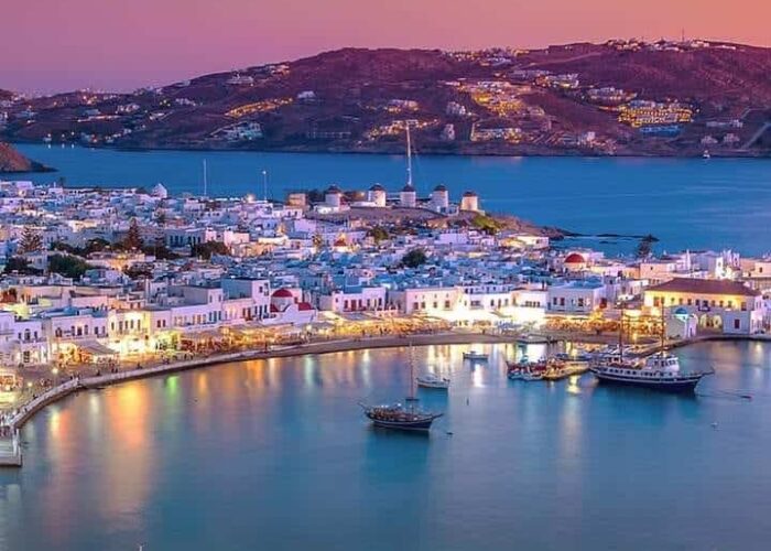 mykonos harbor greece pilgrimage tour