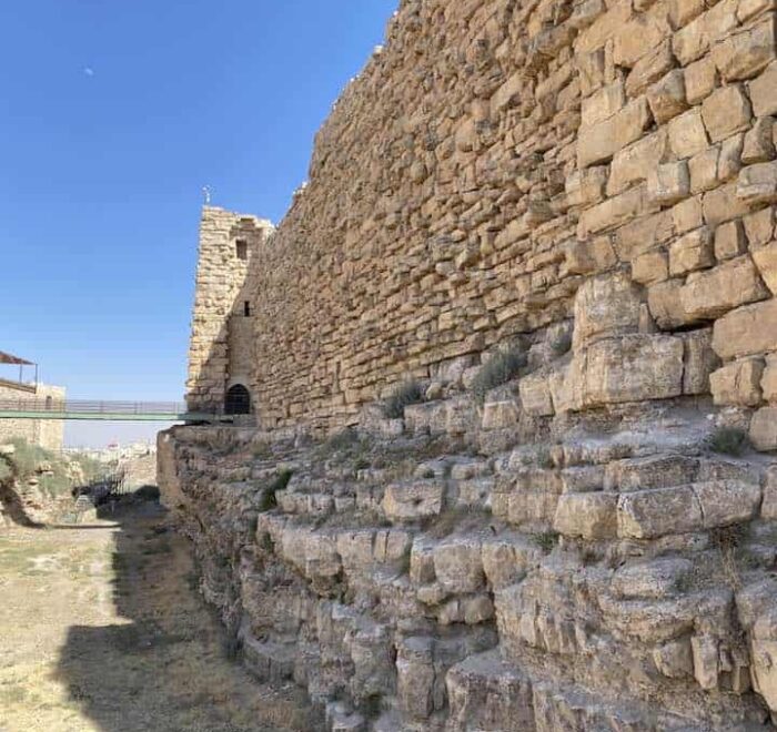 castle walls of the kerak crusader castle jordan